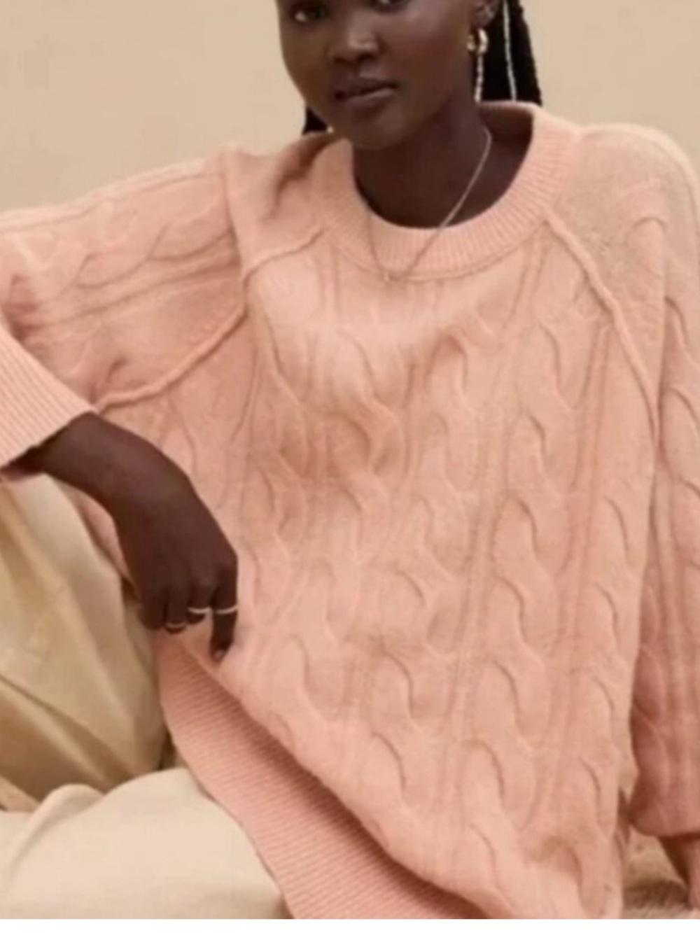 Aerie unREAL Cable Crew Sweater Dusty Pink Oversized Cableknit Size XXS